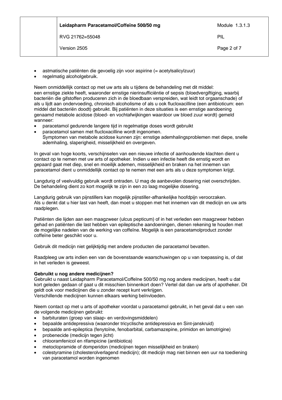 Paracetamol Coffeine Tabletten afbeelding van document #2, leaflet
