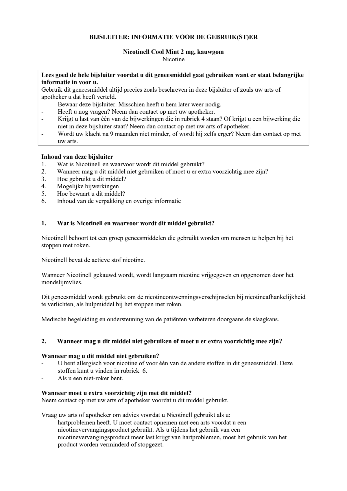 Kauwgum Cool Mint 2 mg -  voor stoppen met roken afbeelding van document #1, leaflet