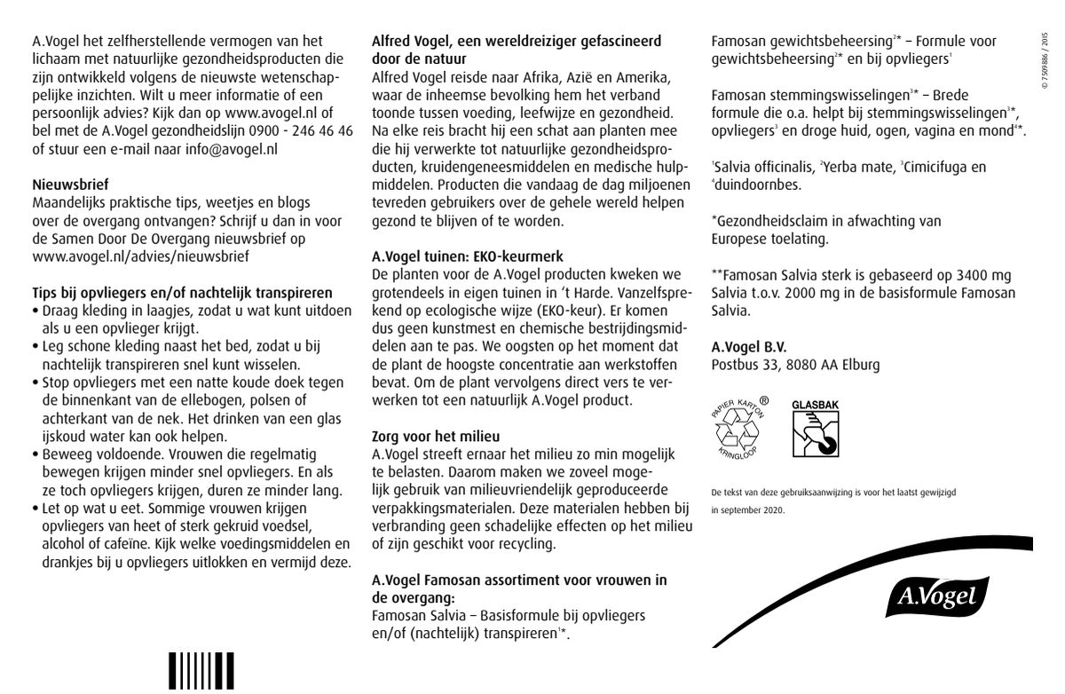 Famosan Salvia Overgang Sterk** Tabletten afbeelding van document #2, instructions