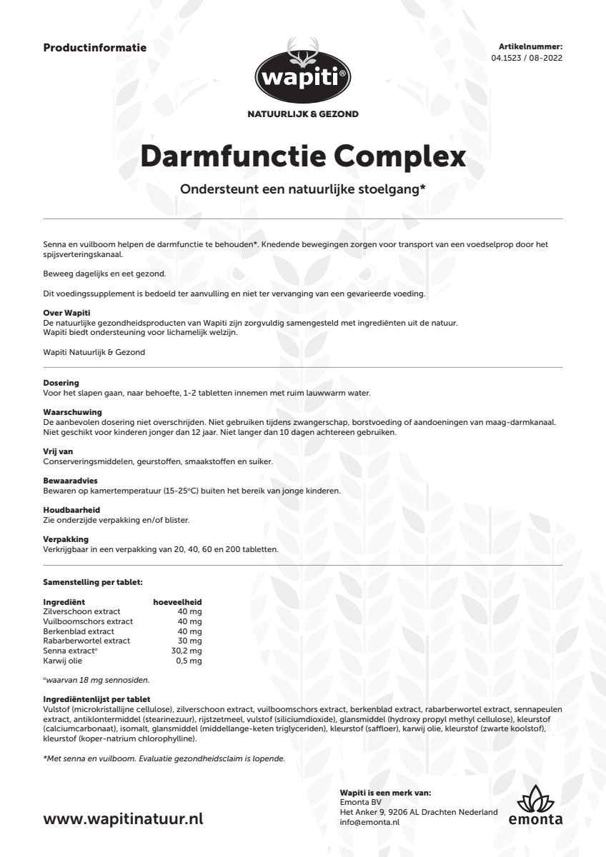 Darmfunctie Complex Tabletten afbeelding van document #1, instructions