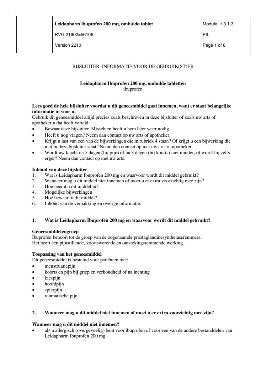 Ibuprofen 200mg Tabletten afbeelding van document #1, leaflet