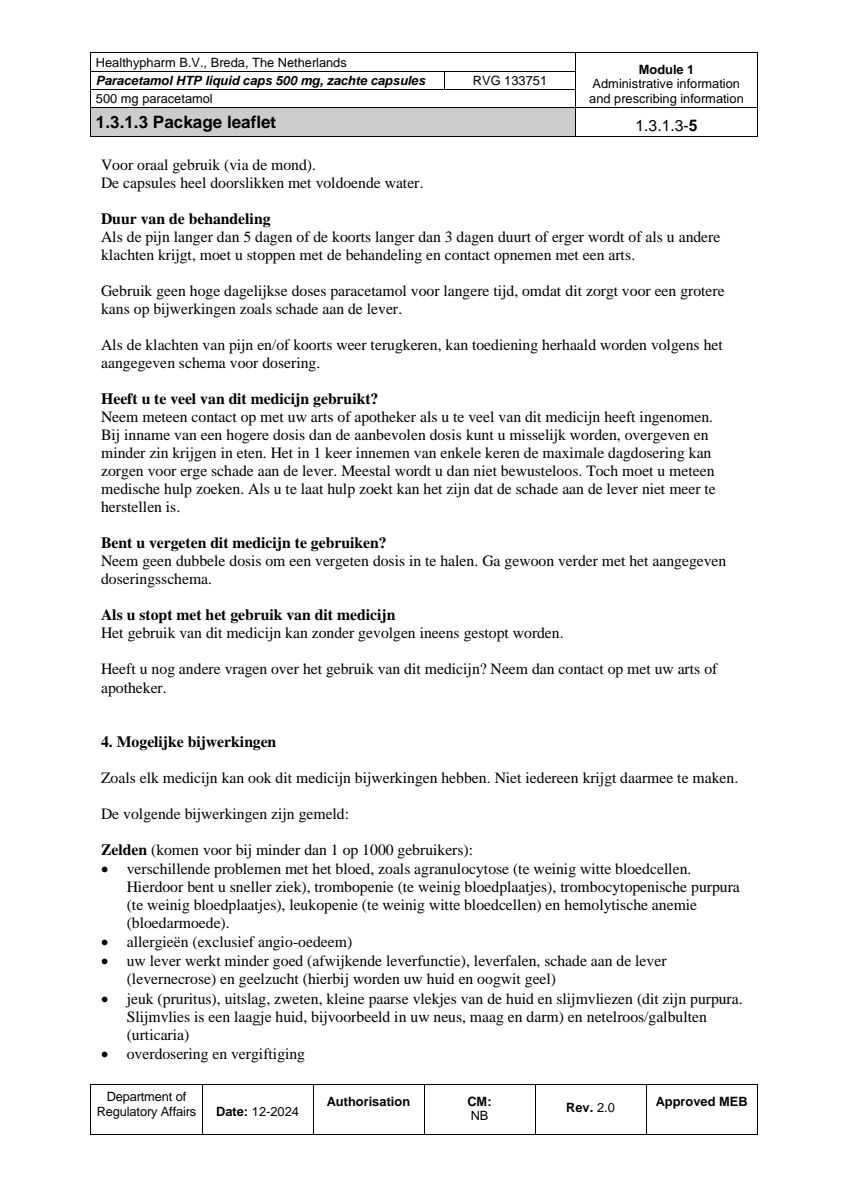 Paracetamol 500mg Liquid Capsules afbeelding van document #5, leaflet