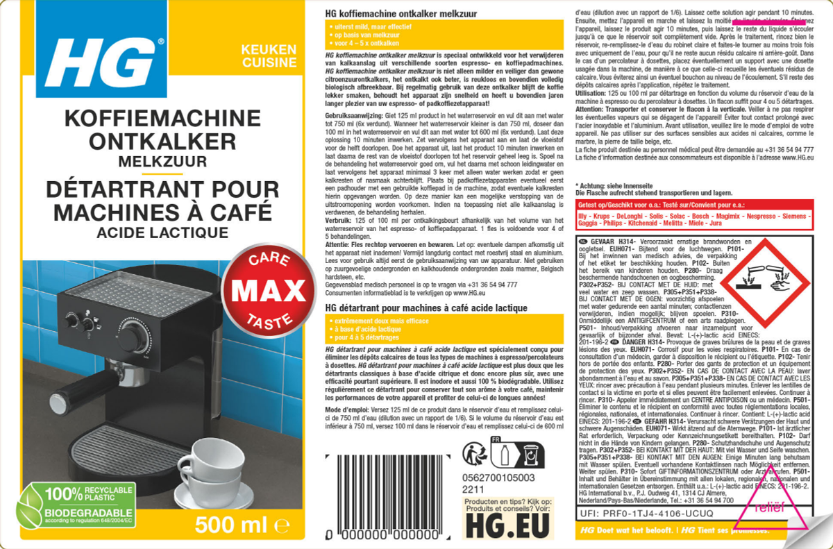 Keuken Koffiemachine Ontkalker Melkzuur afbeelding van document #1, label