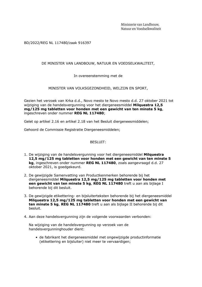 Milquestra Ontwormingsmiddel Honden vanaf 5KG afbeelding van document #1, leaflet