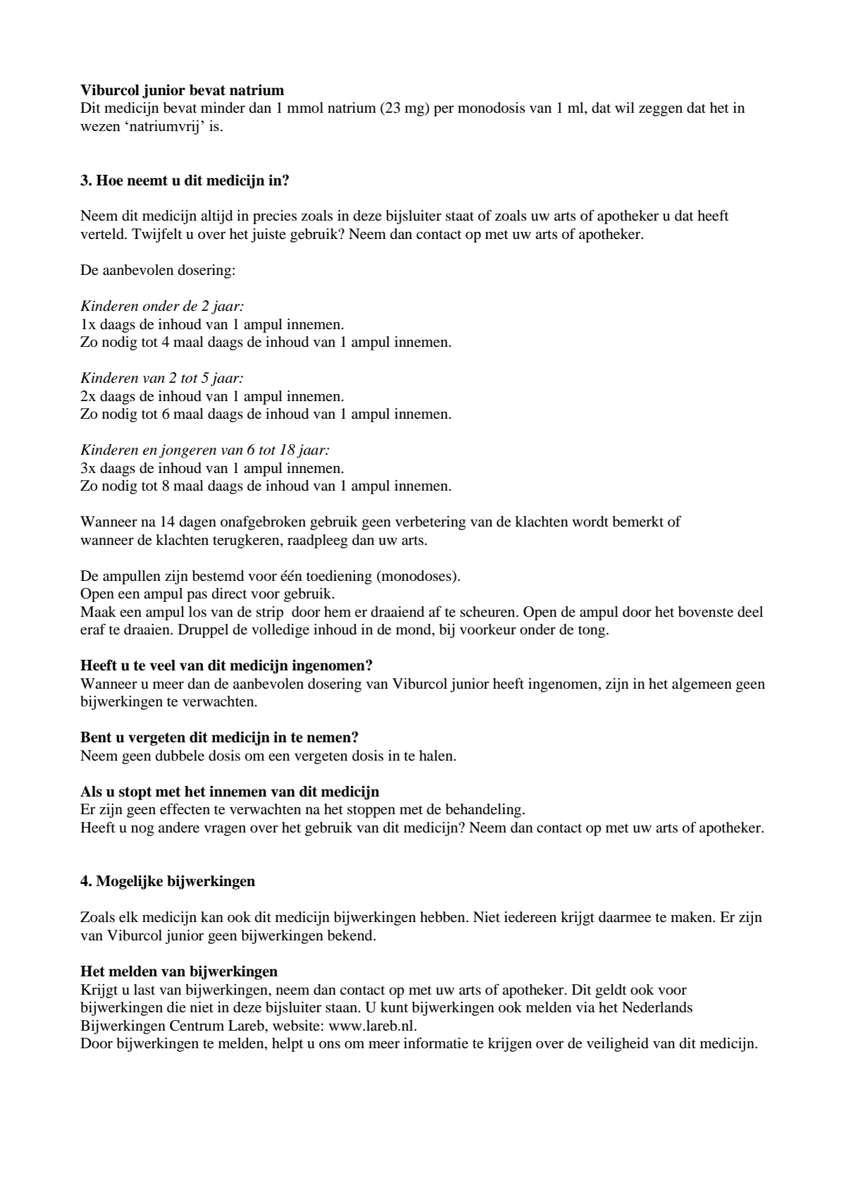 Viburcol Junior Ampullen afbeelding van document #2, leaflet
