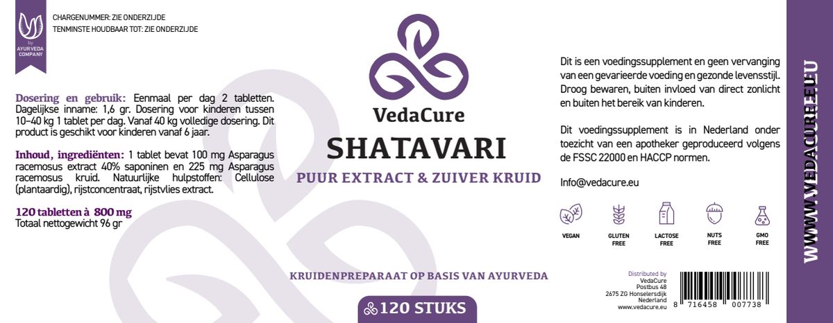 Shatavari Tabletten afbeelding van document #1, label