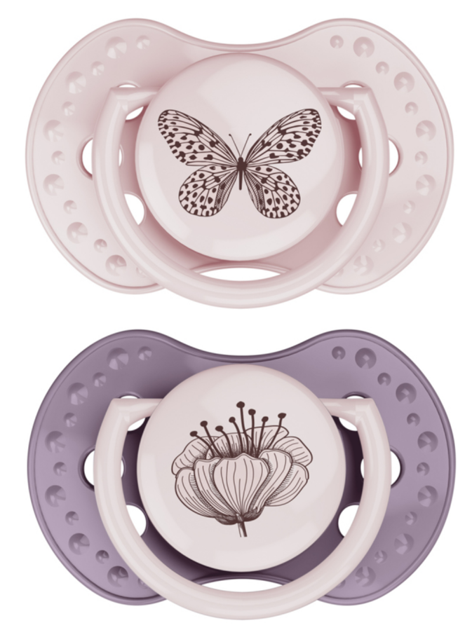 Difrax LOVI Dynamic Pacifier 6-18 Months Botanic Pink Purple - Fopspeen afbeelding