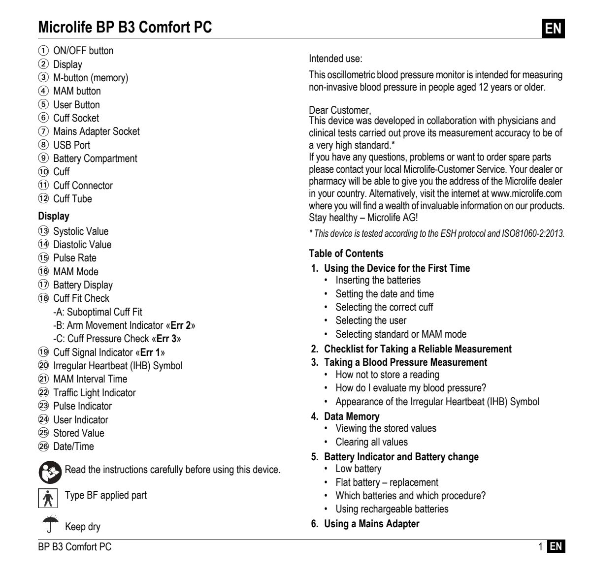 Microlife BP Bloeddrukmeter B3 Comfort PC afbeelding van document #3, instructions