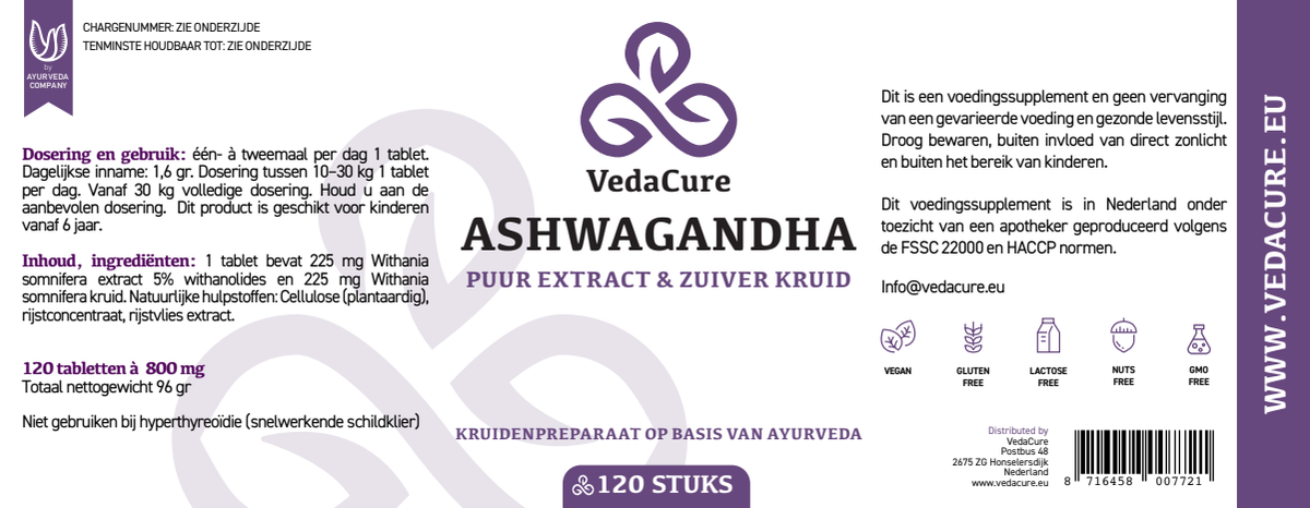 Ashwagandha Tabletten afbeelding van document #1, label