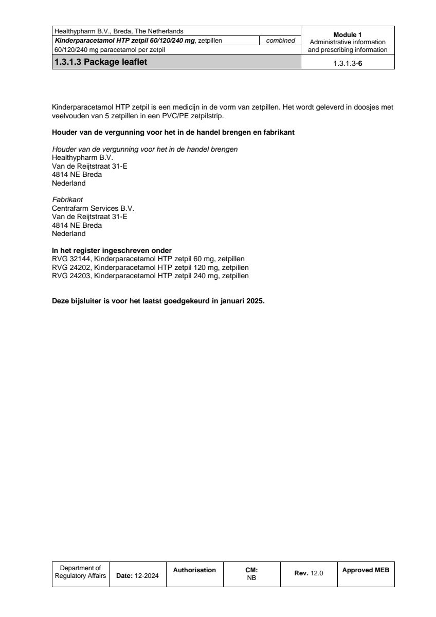 Kinderparacetamol Zetpil 60mg afbeelding van document #6, leaflet