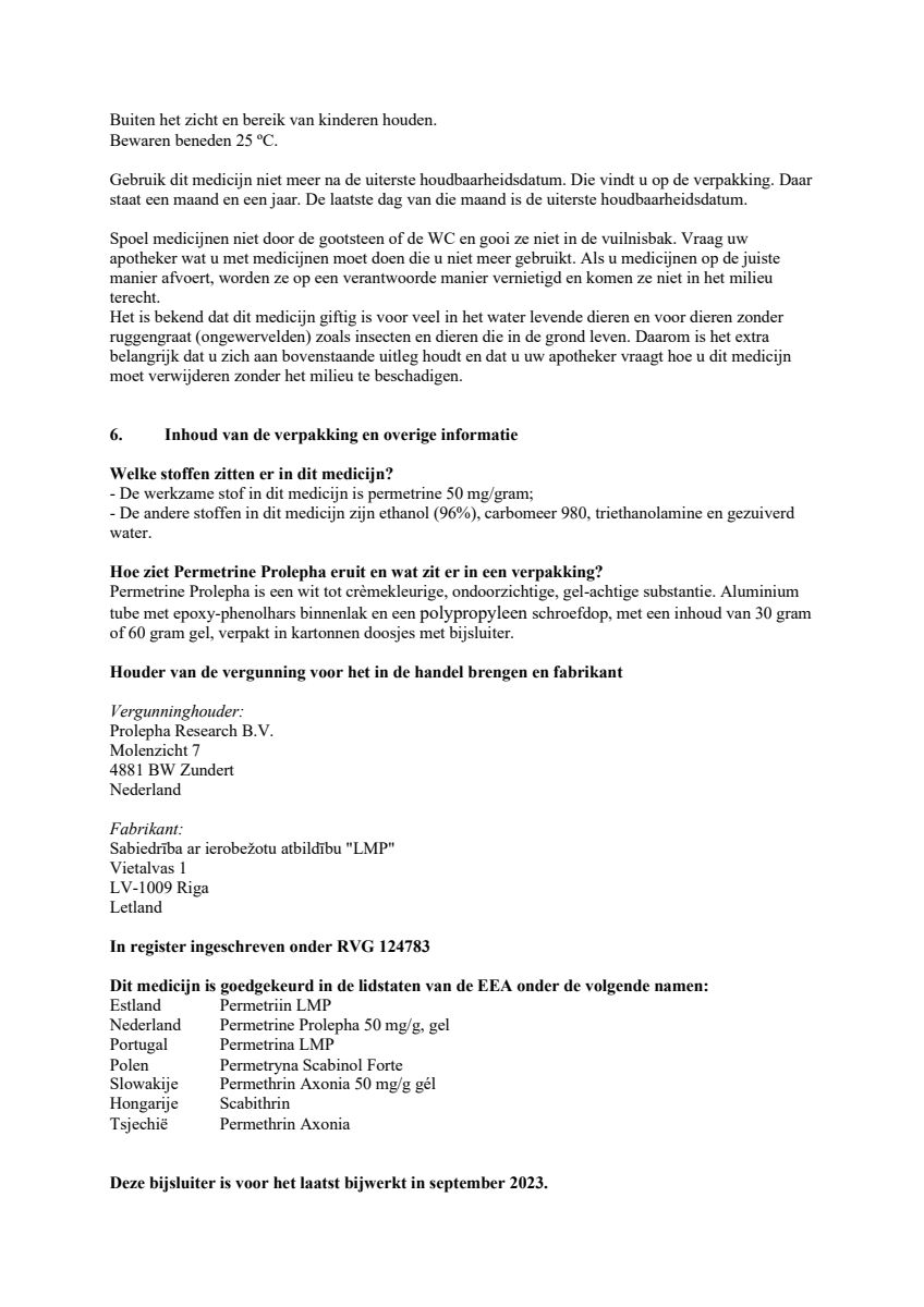 Permetrine 50mg/g Gel afbeelding van document #5, leaflet