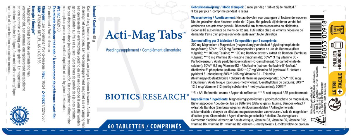 Acti-Mag Tabs Tabletten afbeelding van document #1, label