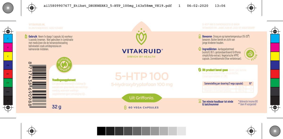 5-HTP 100 mg Capsules afbeelding van document #1, label