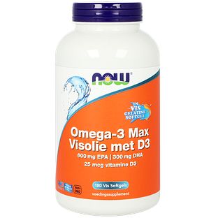 NOW Omega-3 Max Visolie met D3 Softgels 180SG NOW Omega-3 Max Visolie met D3 Softgels 180SG