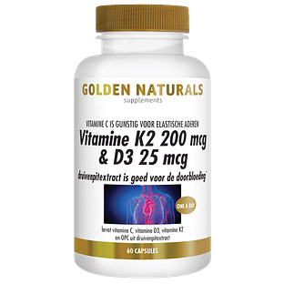 Golden Naturals Vitamine K2 200mcg & D3 25mcg Capsules 60VCP
