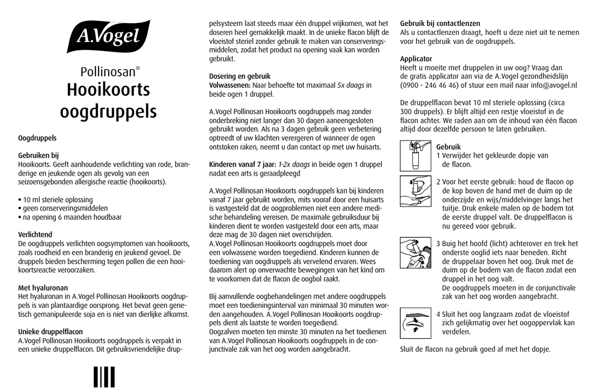 Pollinosan Hooikoorts Oogdruppels 10ML + Neusspray 20ML Combiverpakking - afbeelding van document #1, instructions