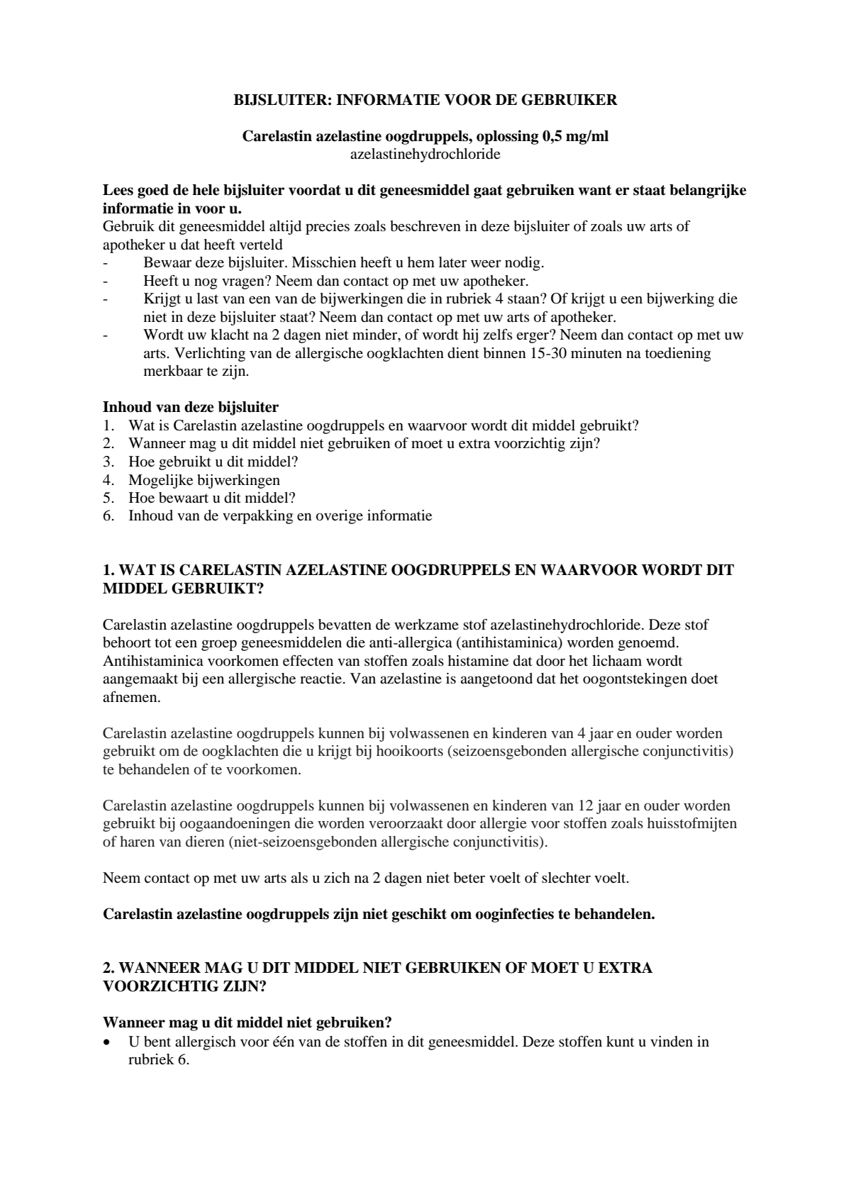 Azelastine Oogdruppels afbeelding van document #1, leaflet