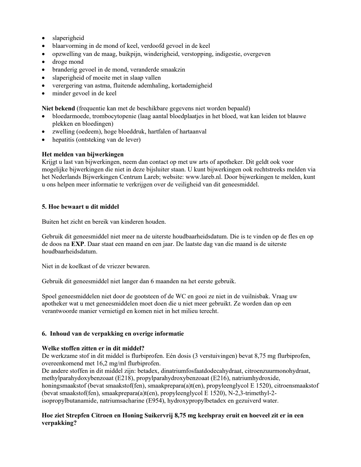 Citroen en Honing Suikervrij 8,75mg Keelspray afbeelding van document #6, leaflet
