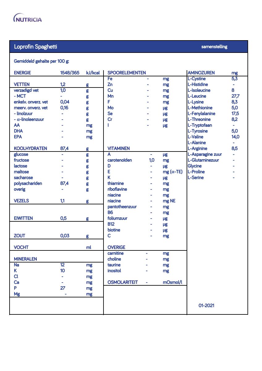 Loprofin Eiwitbeperkte Spaghetti afbeelding van document #1, info_folder