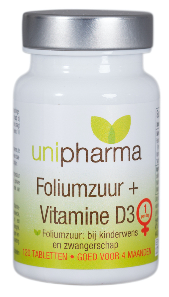 Unipharma Foliumzuur + Vitamine D3 Tabletten 120st afbeelding 1