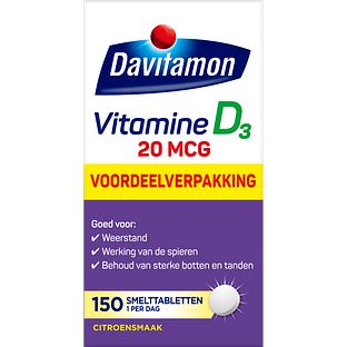 Davitamon Vitamine D3 20mcg Smelttabletten 150TB Davitamon Vitamine D3 20mcg Smelttabletten 150TB