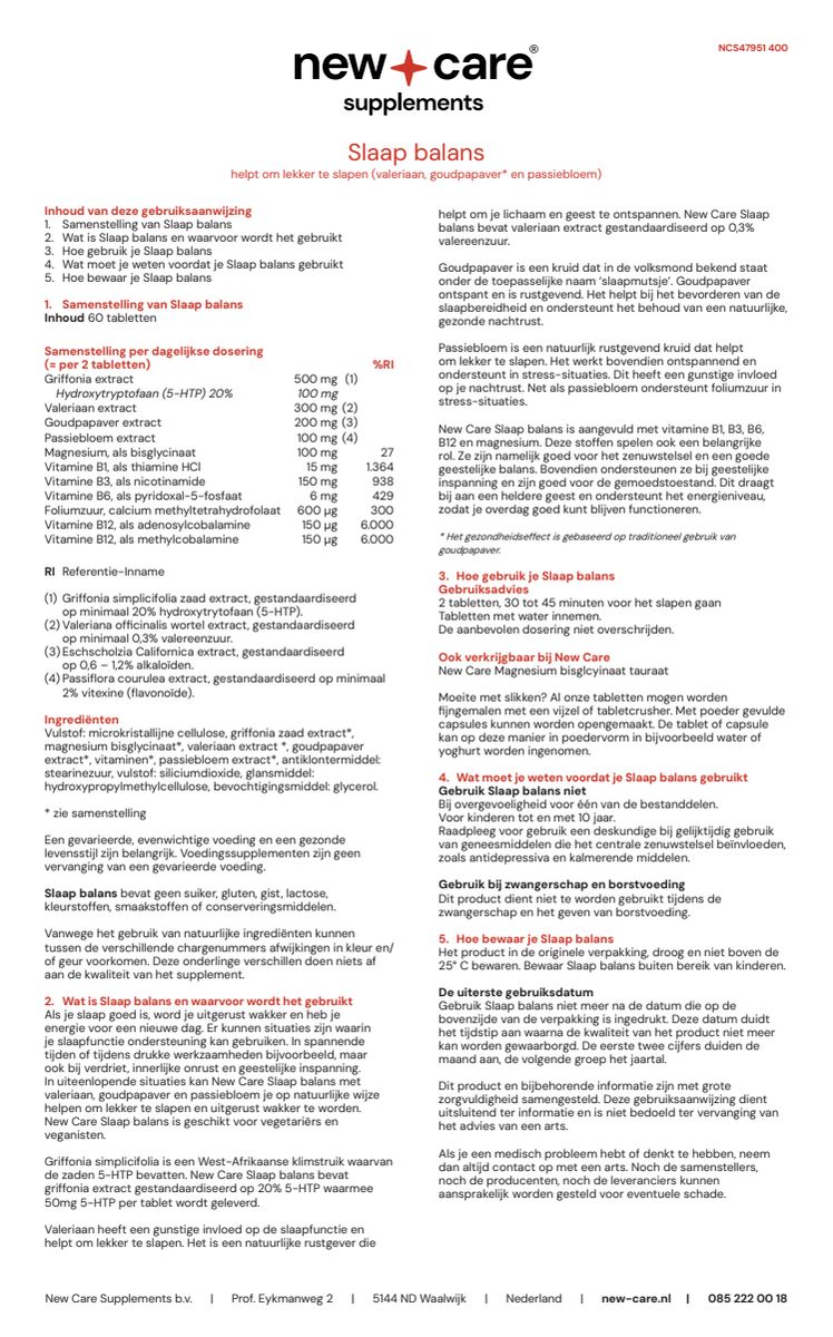 Slaap Balans Tabletten afbeelding van document #1, instructions