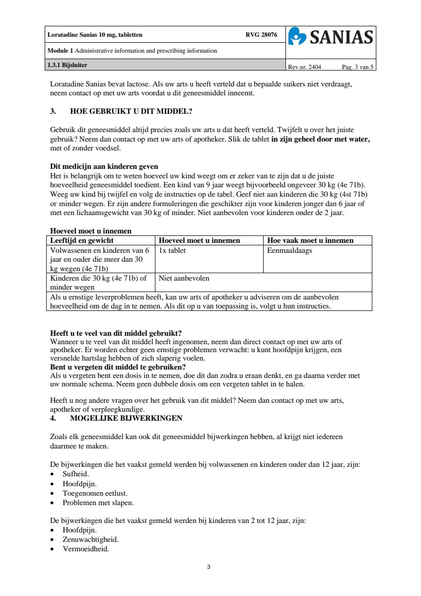 Loratadine 10mg Tabletten afbeelding van document #3, leaflet