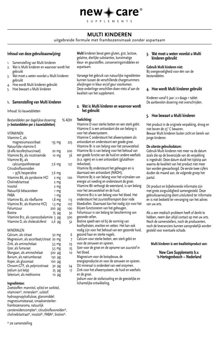 Multi Kinderen Kauwtabletten afbeelding van document #1, instructions