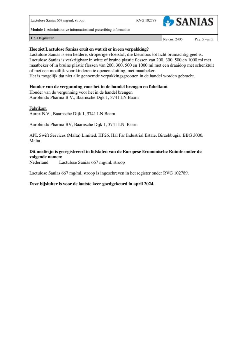 Lactulose Stroop 667mg afbeelding van document #5, leaflet