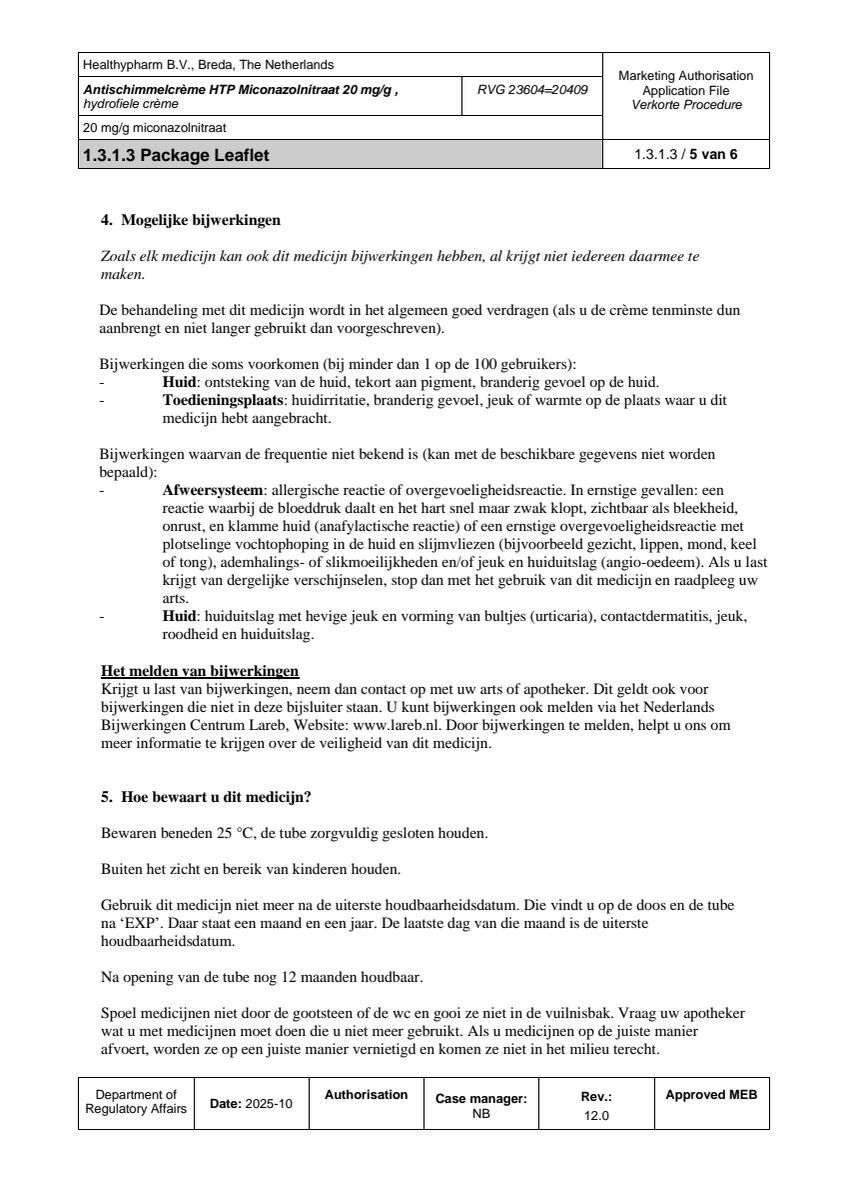 Antischimmelcrème Miconazolnitraat 20mg afbeelding van document #5, leaflet