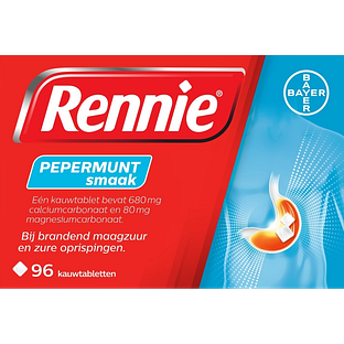 Rennie Pepermunt kauwtabletten bij brandend maagzuur 96TB