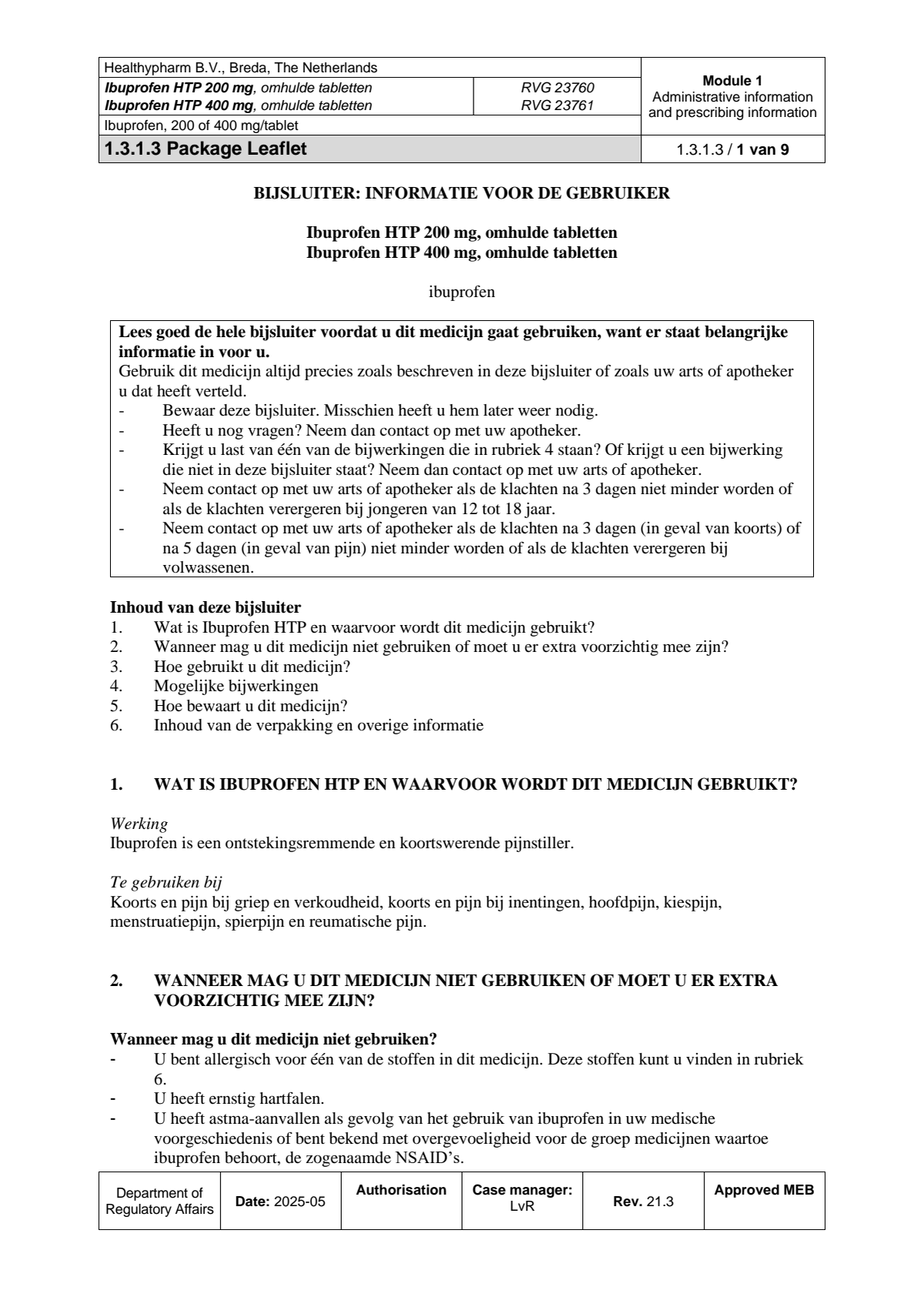 Ibuprofen HTP 400mg Tabletten afbeelding van document #1, leaflet