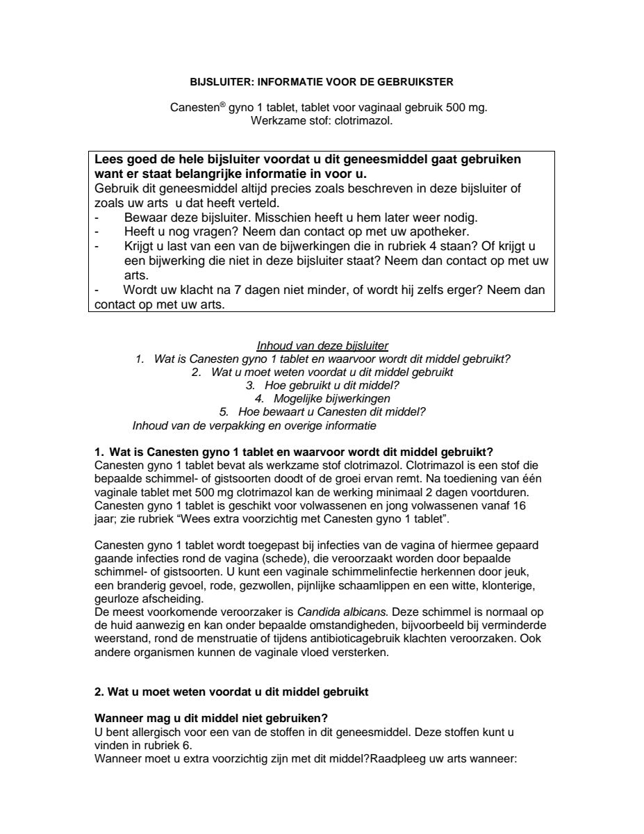 Canesten Gyno 1 Tablet - 1 daagse behandeling afbeelding van document #1, leaflet