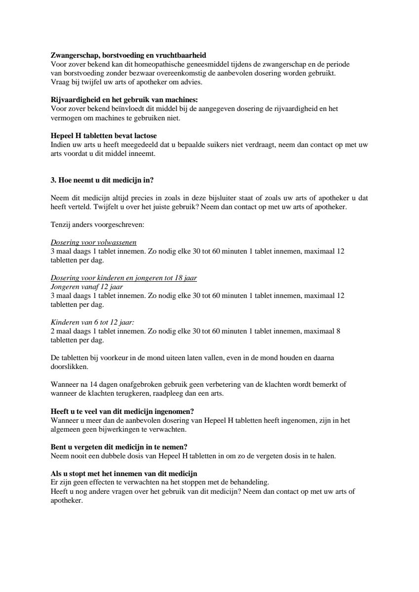 Hepeel H Tabletten afbeelding van document #2, leaflet
