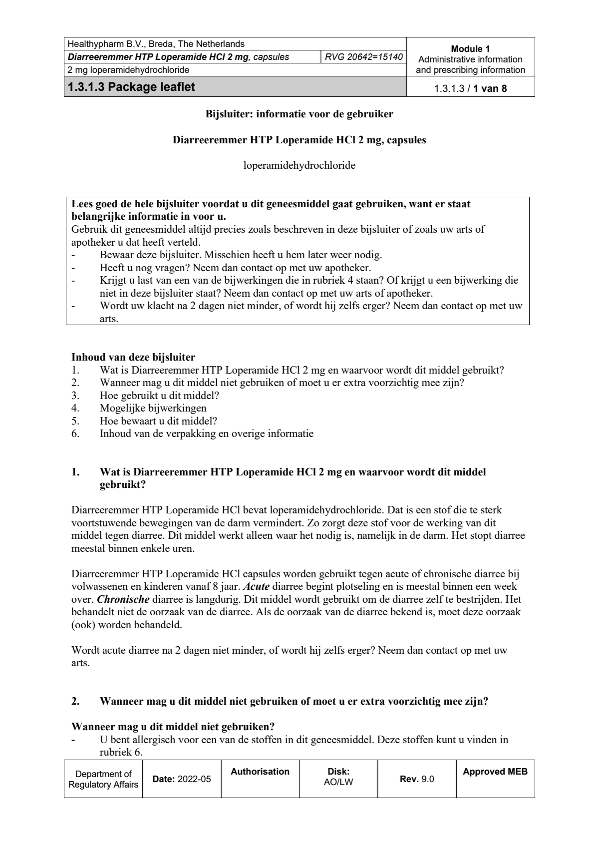 Diarreeremmer 2mg Capsules afbeelding van document #1, leaflet