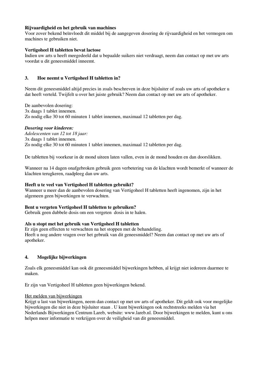 Vertigoheel H Tabletten afbeelding van document #2, leaflet