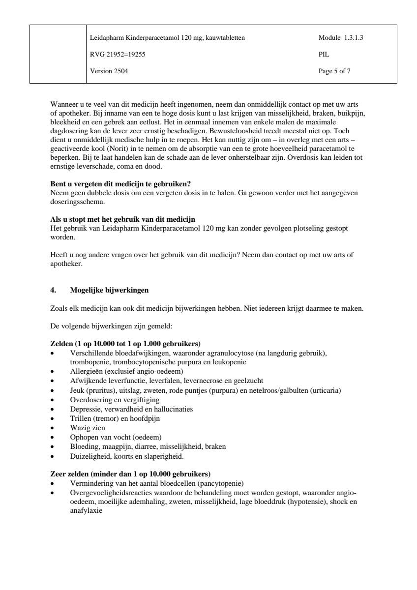 Kind Paracetamol Kauwtabletten 120mg afbeelding van document #5, leaflet