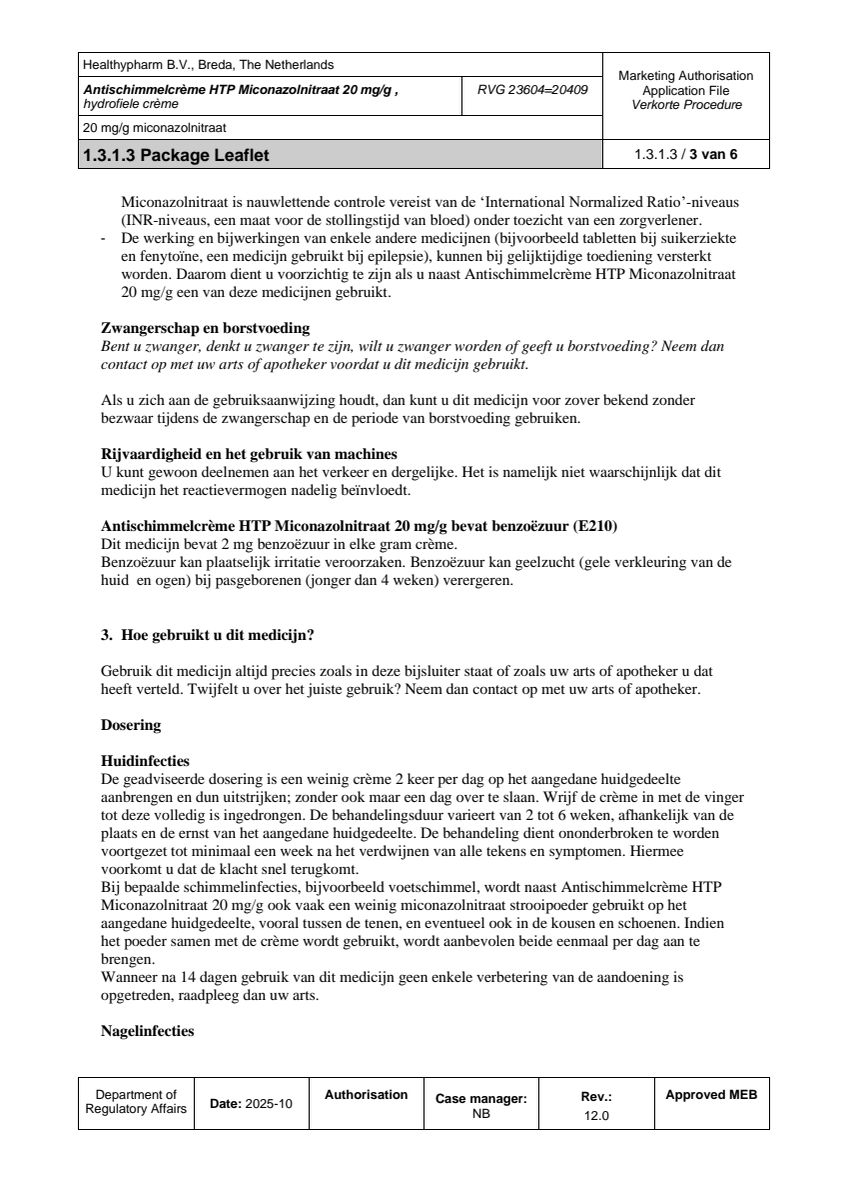 Antischimmelcrème Miconazolnitraat 20mg afbeelding van document #3, leaflet