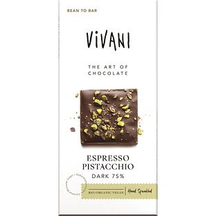 Vivani Chocoladereep Puur 75% Cacao Espresso Pistacchio 80GR
