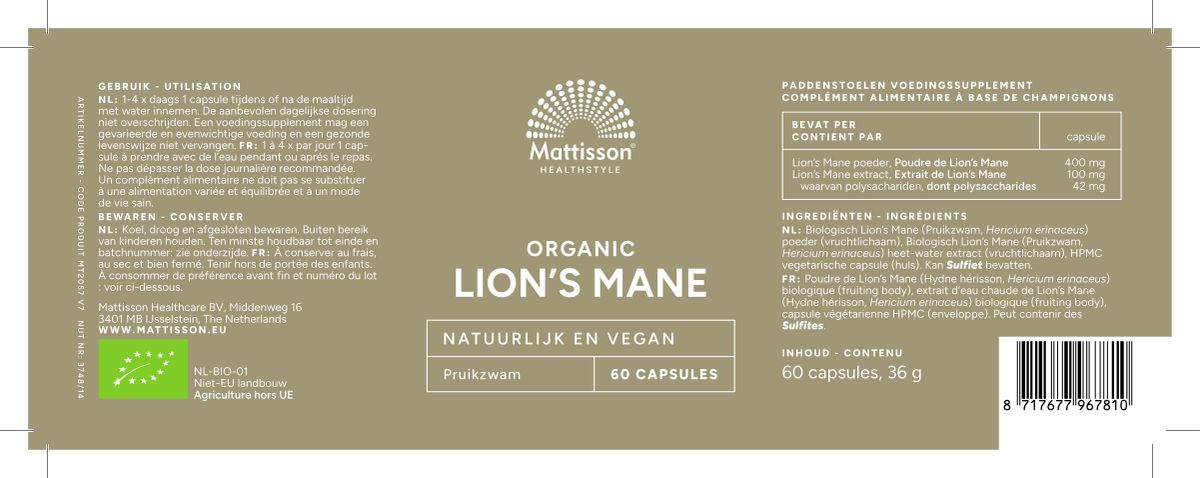 Lion's Mane 400mg Capsules afbeelding van document #1, label