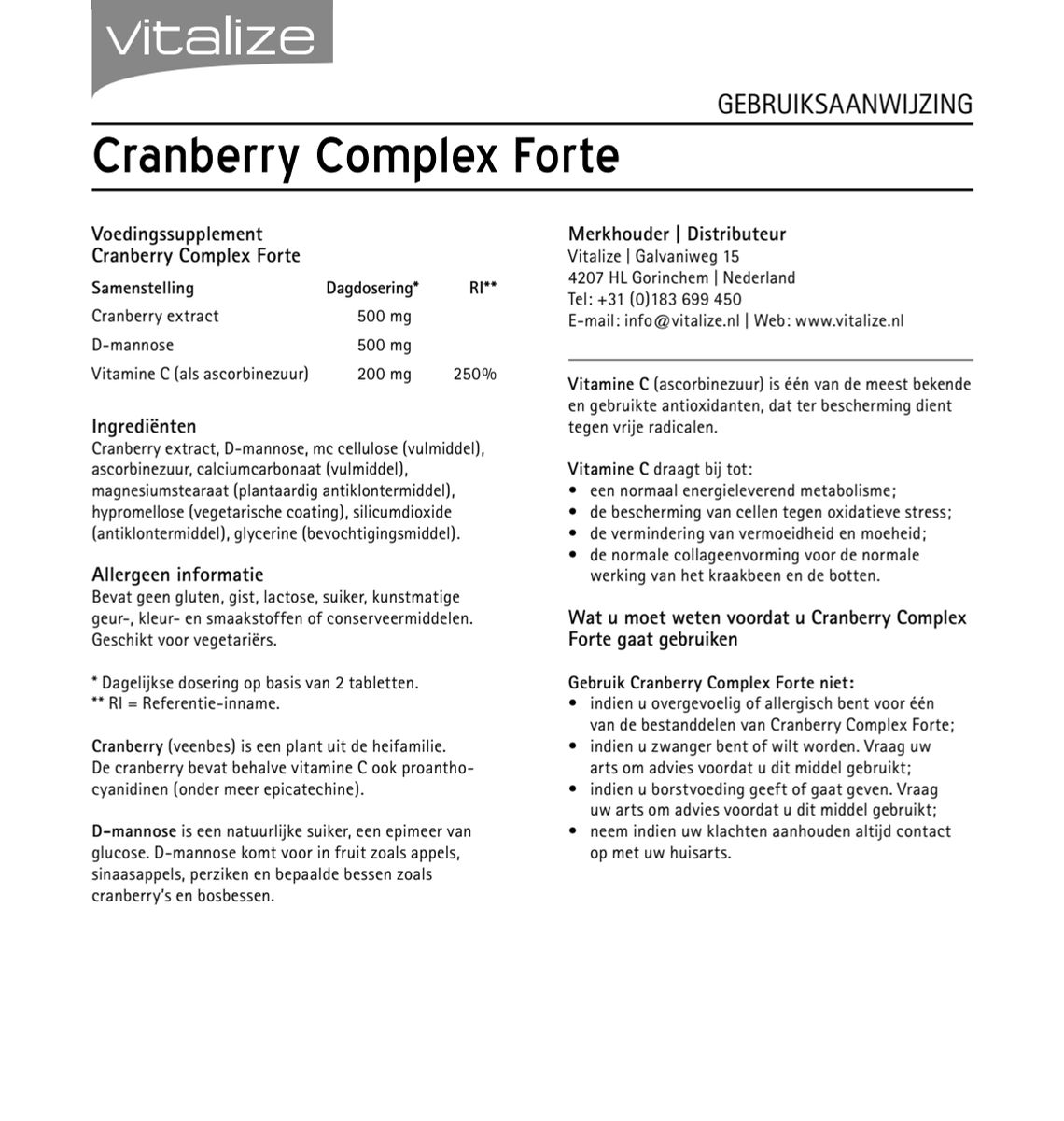 Cranberry Complex Forte Tabletten afbeelding van document #1, instructions