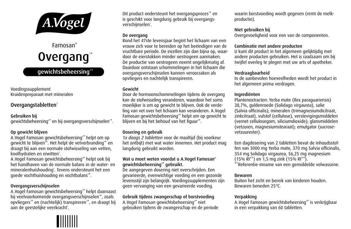 Famosan Overgang Gewichtsbeheersing* Tabletten afbeelding van document #1, instructions