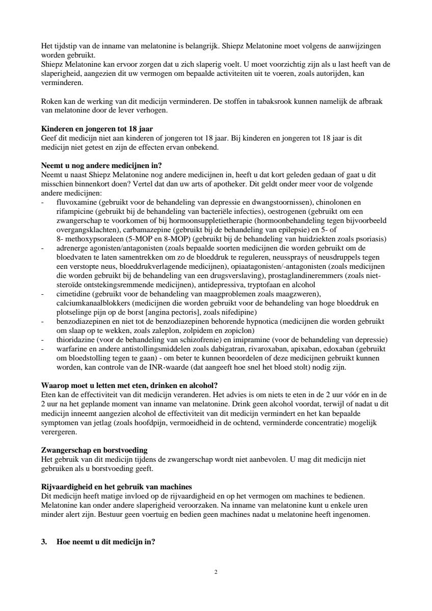 Melatonine 3 mg Tabletten afbeelding van document #2, leaflet