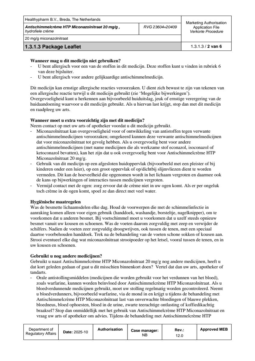 Antischimmelcrème Miconazolnitraat 20mg afbeelding van document #2, leaflet