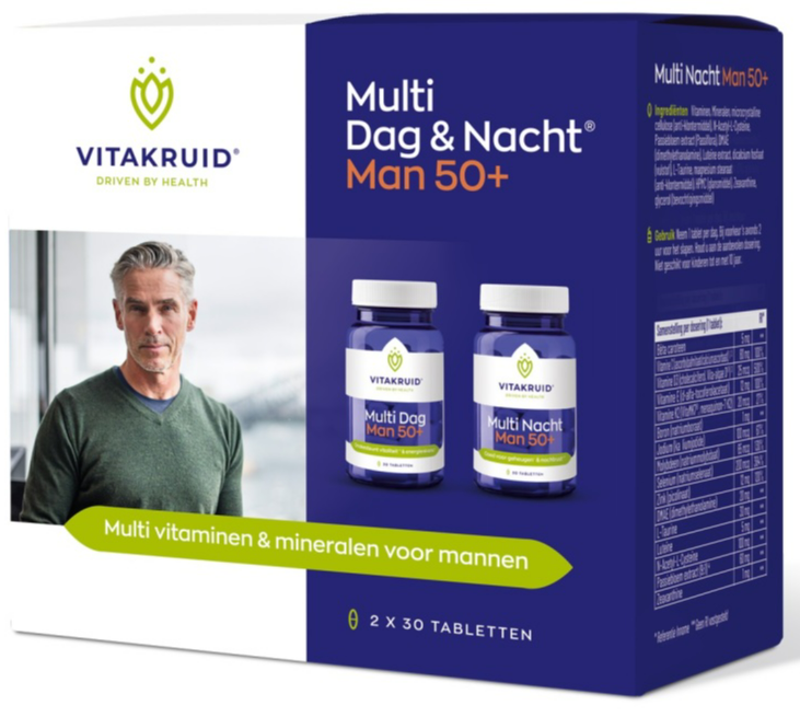 Vitakruid Multi Dag & Nacht Man 50+ 100% Vegan 2 x 30 60TB