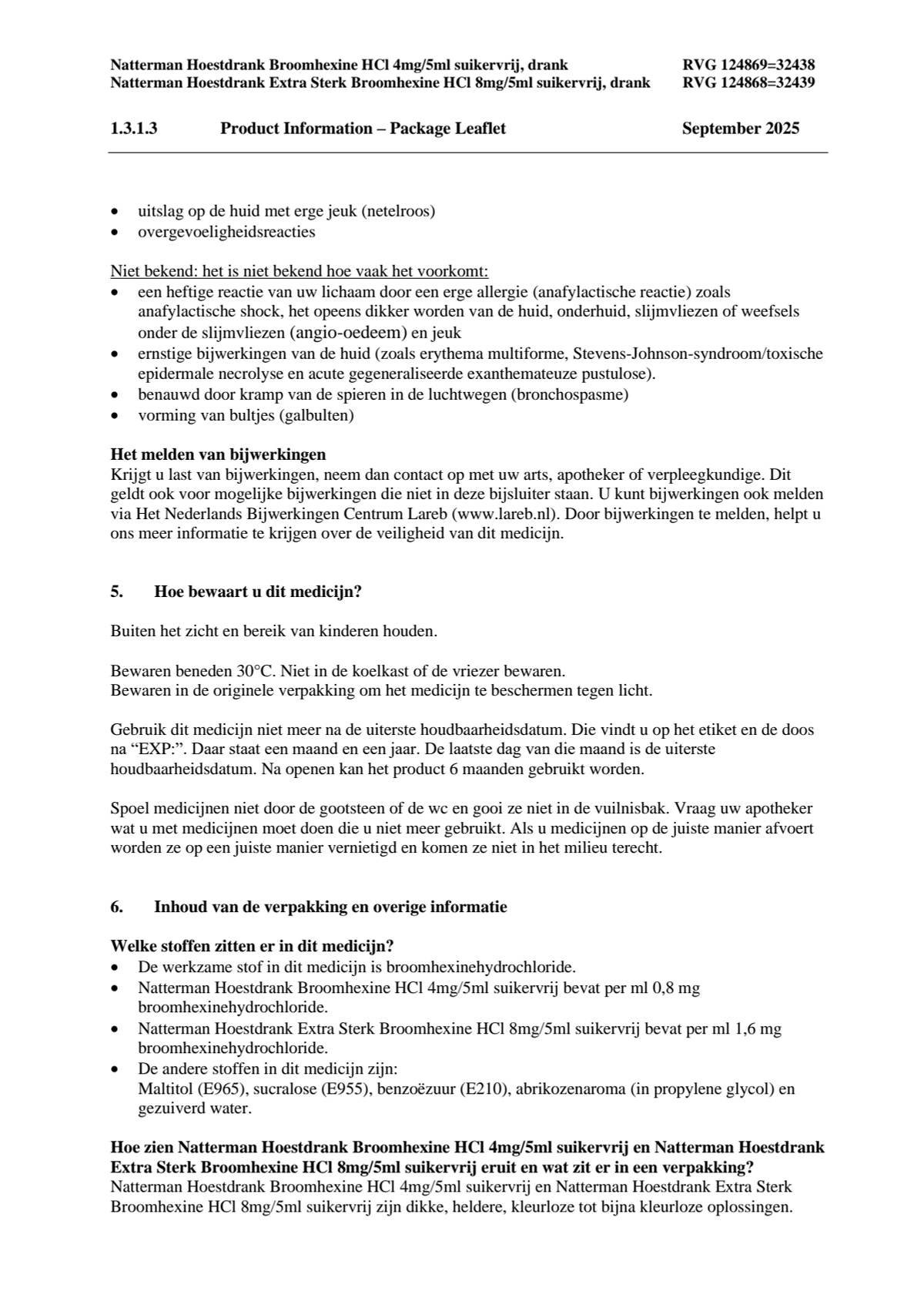 Broomhexine Hoestdrank Extra Sterk Broomhexine HCI 8mg/5ml - Suikervij afbeelding van document #5, leaflet