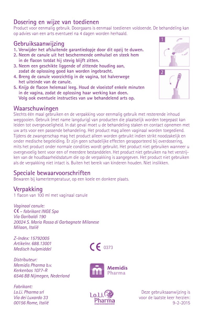 Vaginale Oplossing afbeelding van document #2, instructions