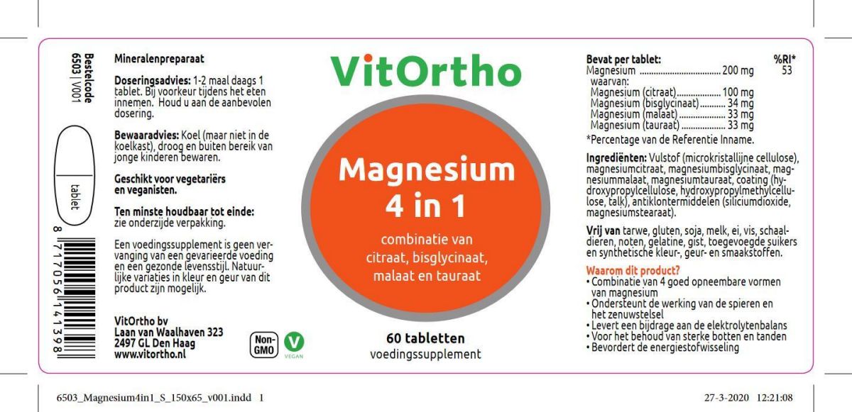 Magnesium 4 in 1 Tabletten afbeelding van document #1, label