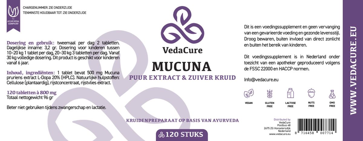 Mucuna Pruriens Tabletten afbeelding van document #1, label
