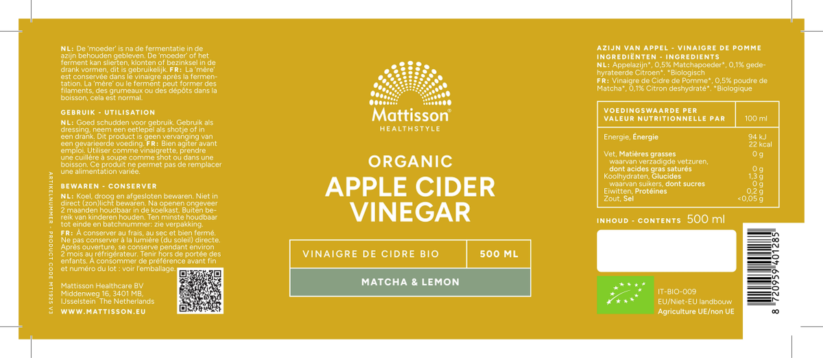 Apple Cider Vinegar Appelazijn Matcha & Citroen afbeelding van document #1, label